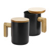 Black Ceramic Mug Bamboo Handle And Lid