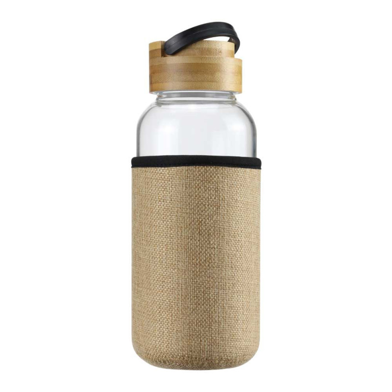 BOT024 Glass bottle with bamboo lid and sleeve